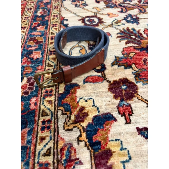 Polo Ralph Lauren Blue Canvas Leather Belt Brass Buckle Size 26