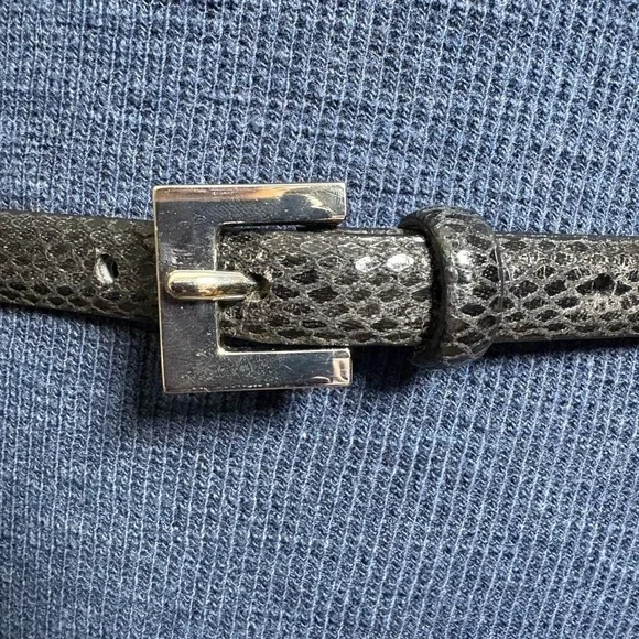 Skinny Black Snakeskin‎ Belt with Silver Buckle. Size L
