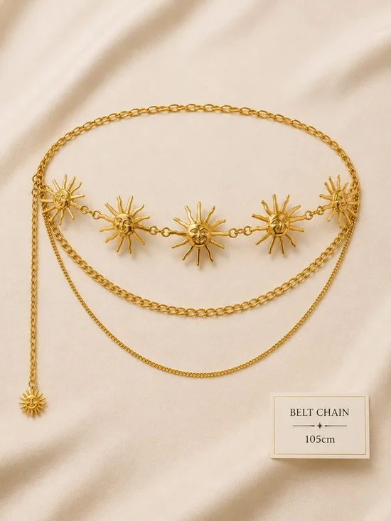 Gold Sun Chain Waist Belt with Rust Orange Wrap