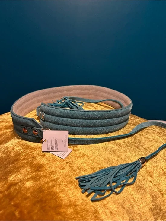 White House Black Market Teal Suede Tassel Waist Belt