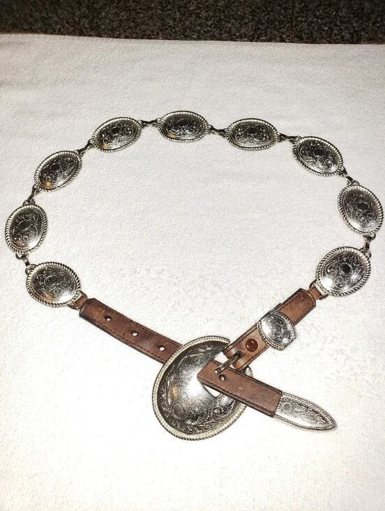 Tony Lama Silver Concho Western Leather Belt with Brown Straps