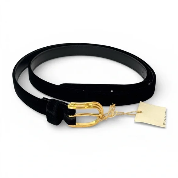 Vtg. Elisabeth Liz Claiborne Black Velvet Belt Gold Buckle Size 3X (22-24) NEW