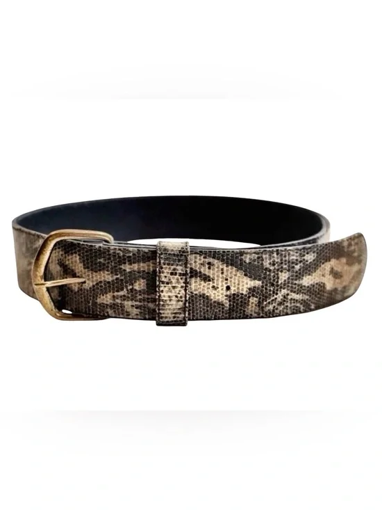 Women’s Python Camo-Styled Leather Belt. Green, Black. 33” x 1.5”