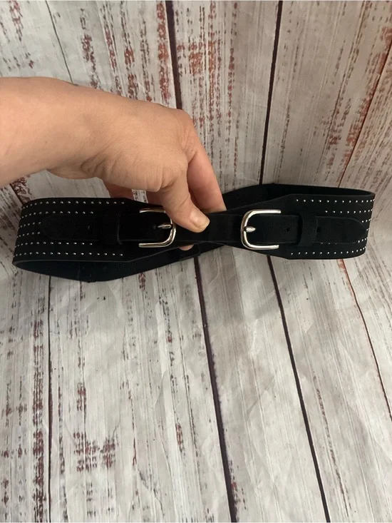 Black Studded Double Buckle Waist Belt - Women Accessories Goth Size Small