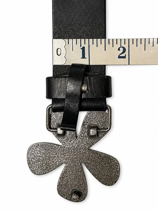 Silpada Designs Genuine Italian Leather Black Belt Silver Flower Buckle Size L