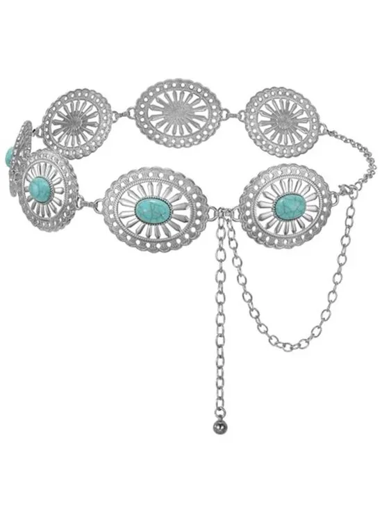 Women's Western Concho Chain Belt Silver Metal Cowgirl Waist Belt Adjustable