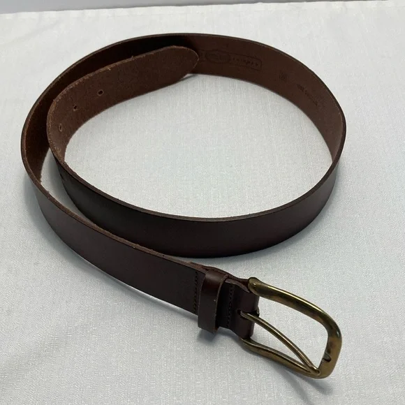 Fossil Womens Wide Leather‎ Belt M Brown Brushed Brass Buckle Classic