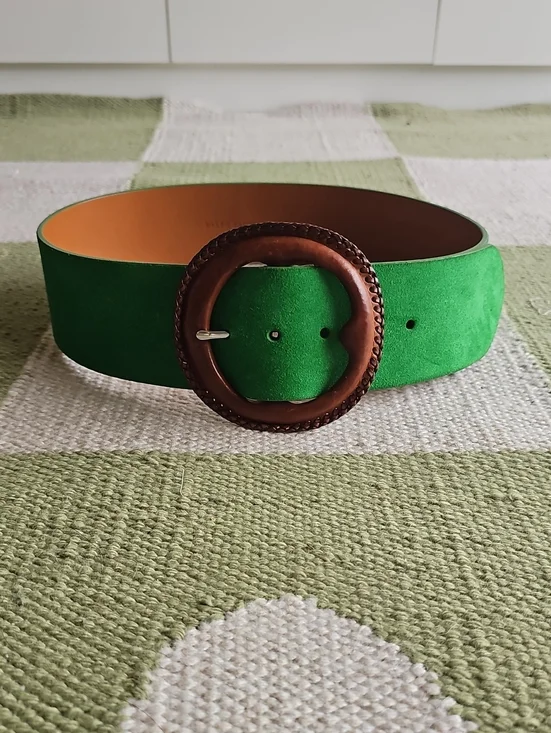 Ralph Lauren Green Suede Wide Belt with Brown Leather Round Buckle