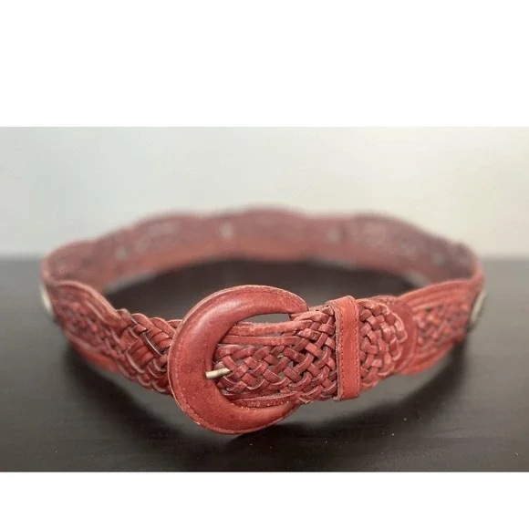 Vtg 90s Echo Woven Braided Leather Belt Concho Boho Chic Italian Wide Medium 37