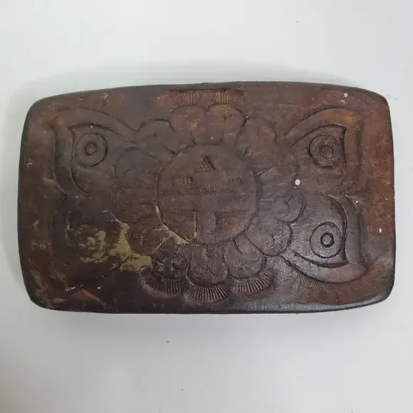 Vintage Leather Hand Tooled Southwest Style Belt Buckle Butterfly floral