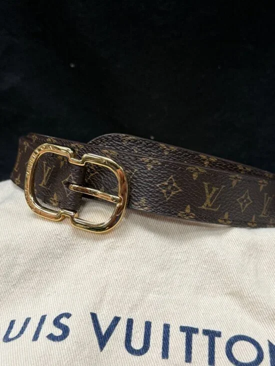 Louis Vuitton Monogram Mini Belt M9584 Brown Canvas Gold Buckle 80/32 Women