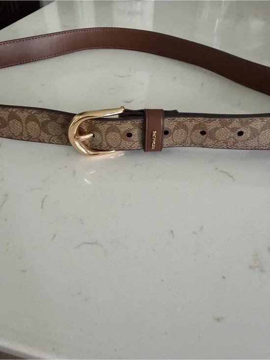 Coach Brown Signature Leather Belt with Gold Buckle Size M