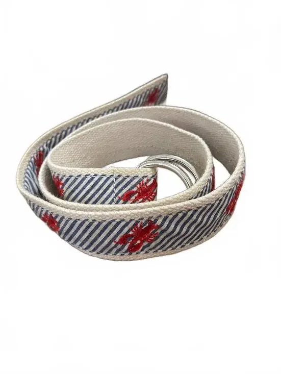 J.Crew Women's S/M Canvas Belt with Blue Stripe and Red Lobster Embroidery
