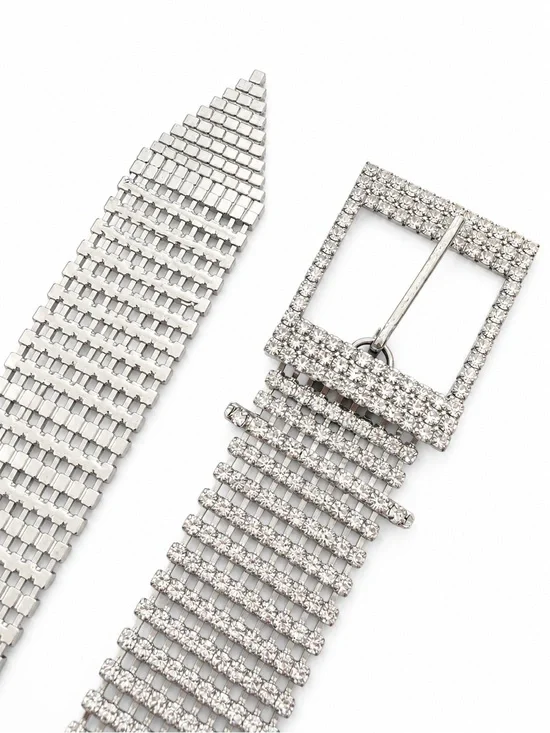 Crystal-Embellished Silver Tone Women's Belt