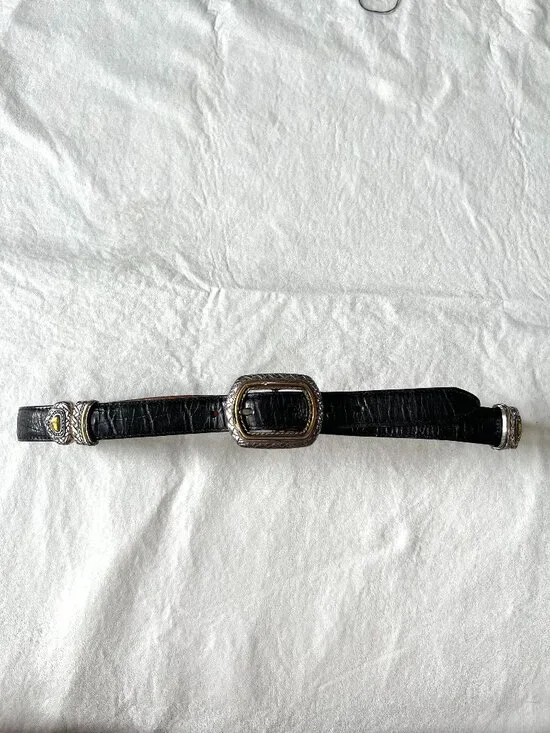 Brighton leather belt Marcus Two-Tone Reversible metal links size 32 hearts