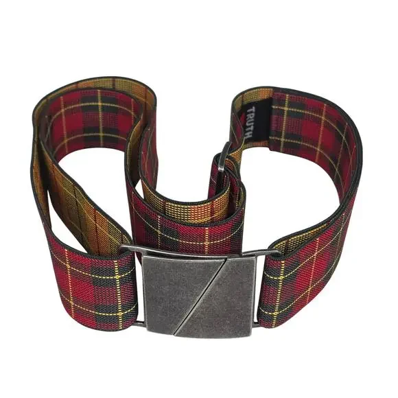 TRUTH PLAID STRETCH BELT – RED TARTAN – UNISEX – INTERLOCKING BUCKLE – 23–39