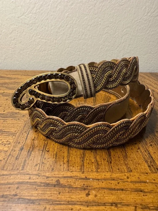 ETRO Women's Belt - Metal, Leather, Crystals - Gold & Brown - Size 75cm/30in