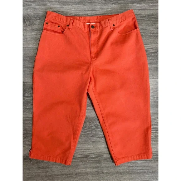 Jeanology Women‎ Orange Denim Shorts Cotton 5-Pocket Waist 36 in  Mid-Length
