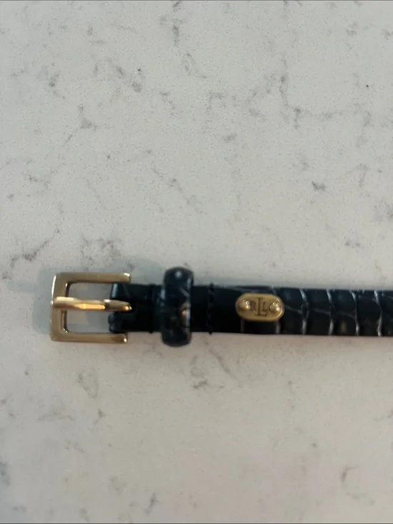 Lauren Ralph Lauren Black Croc-Embossed Leather Belt with Gold Hardware L