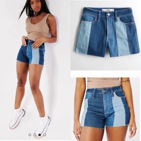 $55NEW Jean Shorts Curvy High-Rise Colorblock Denim Juniors Size 11 New with Tag