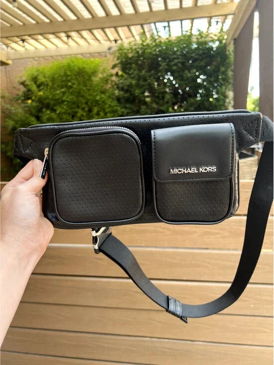 Michael Kors Black Vegan Faux Leather Waist Bag Cross Body