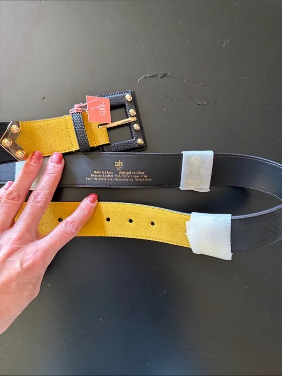 cabi Yellow Suede and Black Leather Belt