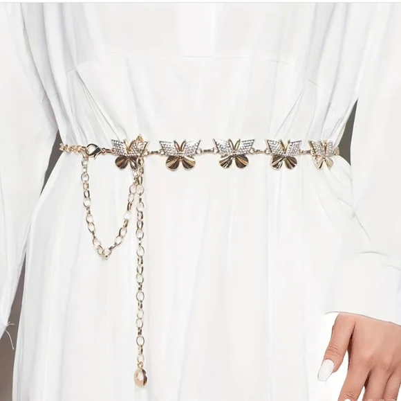 Y2K Butterfly Metal Rhinestone Stone Waist Chain