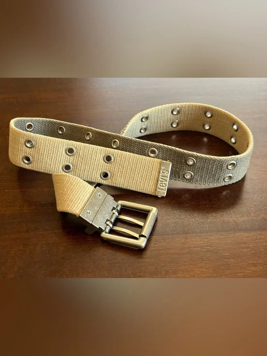 Levi's Canvas Belt - Tan/Khaki Canvas Belt. Double Grommets and Metal Buckle