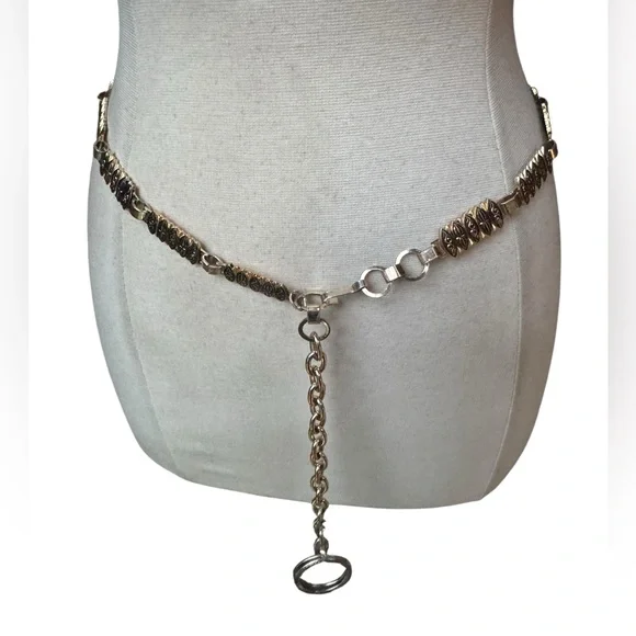 1980s/90s Gold Tone‎ Chain Link Adjustable Belt w/5 Pair Oval Ornate Sets