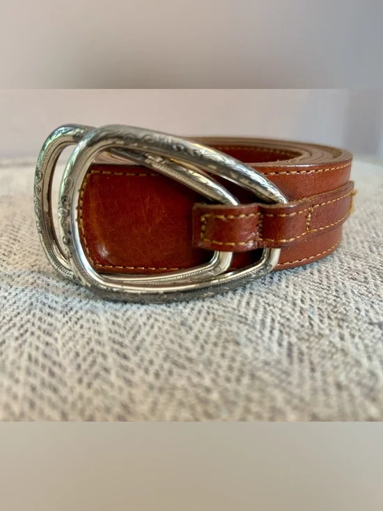 Brighton Women’s Vintage Brown Leather Belt with Silver Buckles