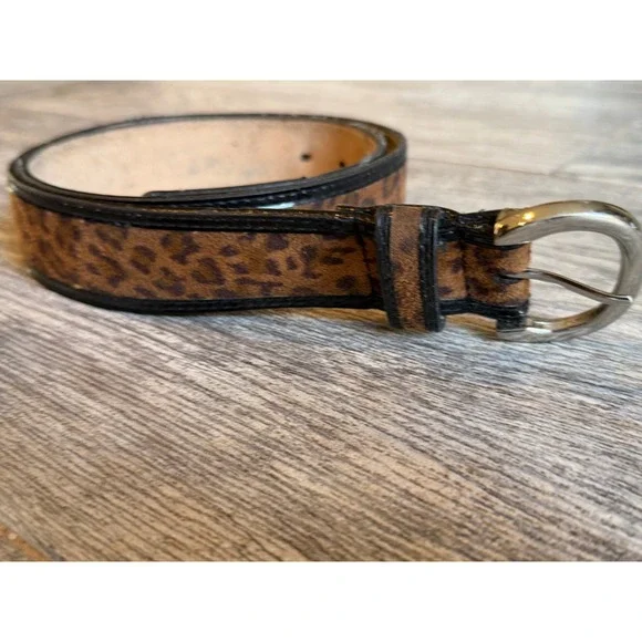 Amiee Lynn Leather Belt Medium Leopard Print Silver Buckle Womens Rodeo Western