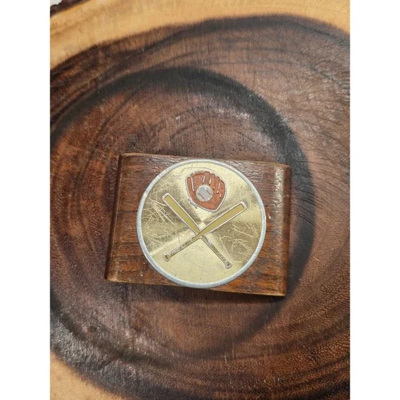 Vintage Wood Brass Baseball Belt Buckle
