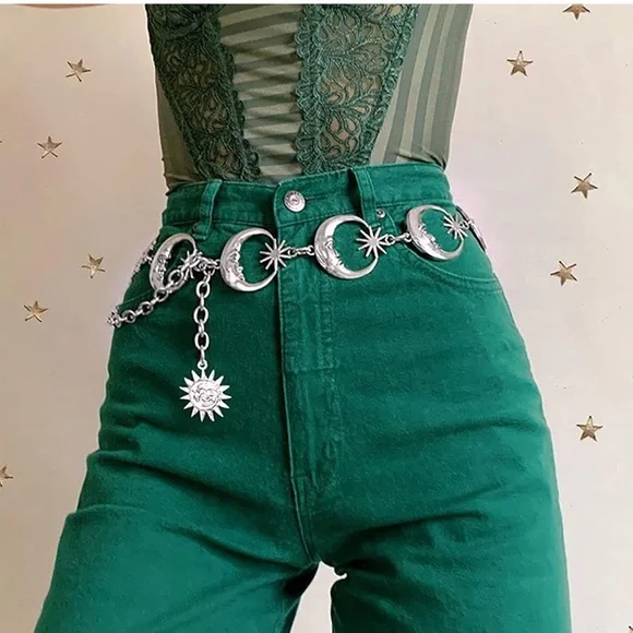 Metal Waist Silver Moon Belt