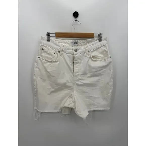 BDG 90s Long Inseam Short Denim Shorts Women 32 White Button Fly Urban Outfitter
