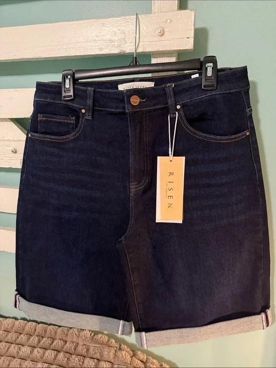 Risen Women's Frankie Cuffed Dark Blue Denim Shorts