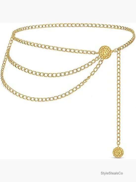 Multilayer Metal Waist Chain Belt, Adjustable Chain Belts for Dress, Snag-Free