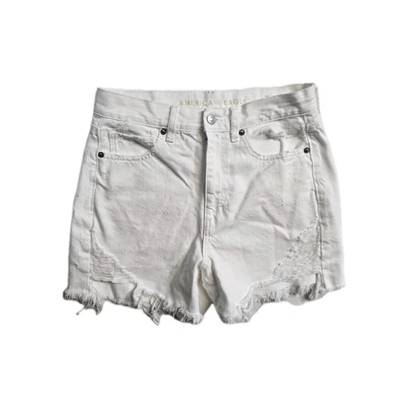 American‎ Eagle Women's Denim Shorts Highest Rise Mom Short  White 6