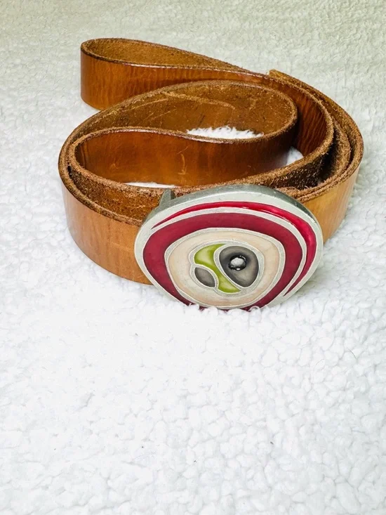 Vintage MCM Belt Buckle Handmade Stainless Steel Leather Belt Unique Unisex 51
