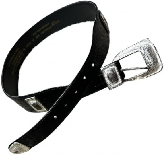 Vintage 90s Wide Patent Croco Leather Belt Large Buckle