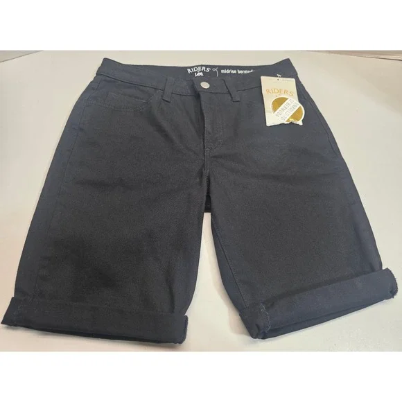 Riders by Lee Womens Midrise Bermuda Shorts Black Size 6M NWT 197MAW0