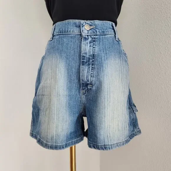 Vintage Riveted by Lee Mid Wash Denim Jean Shorts High Waisted Jorts
