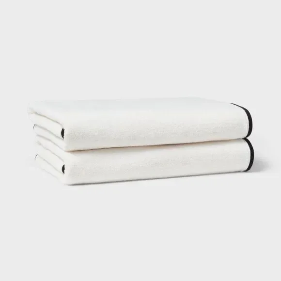 Threshold - 2pc Luxe Border Stitch Bath Towel Black/White - Th Black/White