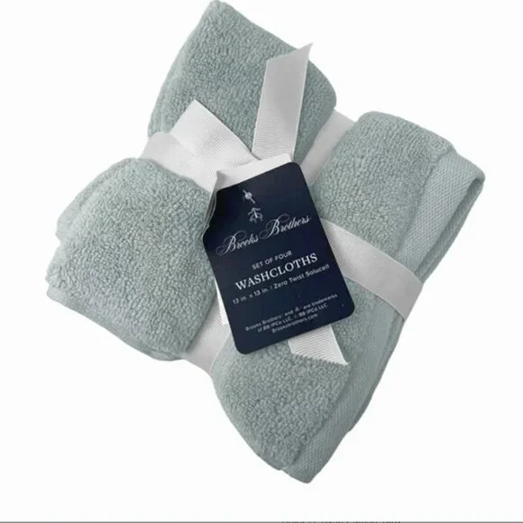 NEW! BROOKS BROTHERS Premium Turkish Face Towels Washcloths! Blue Gray Set of 4