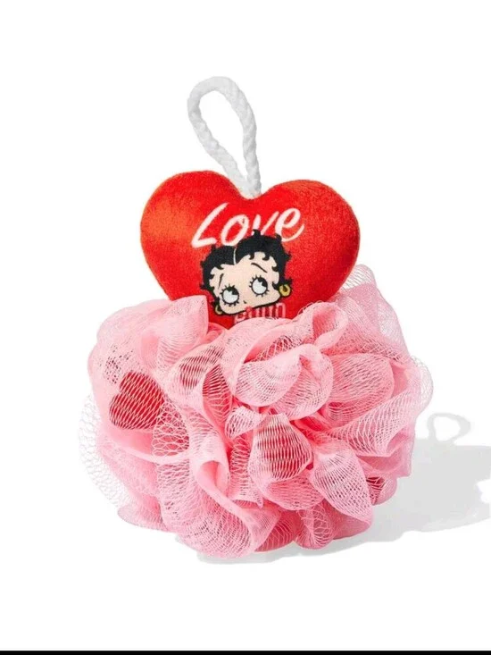 Betty Boop Pink Mesh Bath Pouf with Red Heart Charm