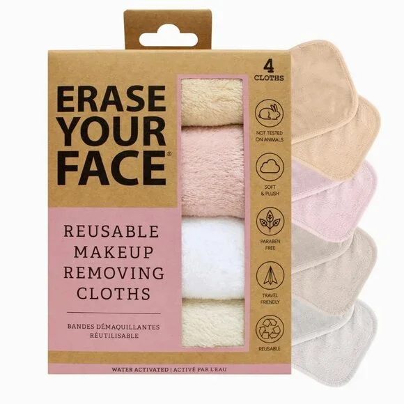 Erase Your Face Reusable Makeup Remover Cloths 4 Pack Soft Plush