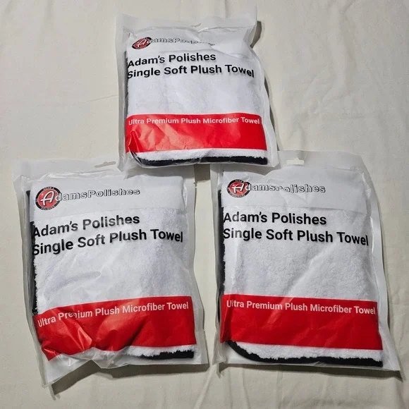 Adam's Polishes Single Soft Plush Towel 3pk 480 GSM White Microfiber Auto Detail