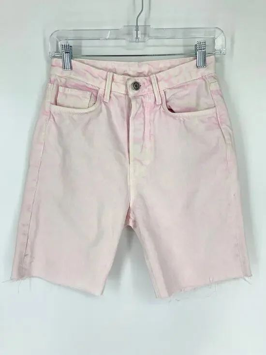 GRLFRND Shorts Women's Sz 26 Hand Cutoff High Rise Denim Raw Hem Primrose Pink