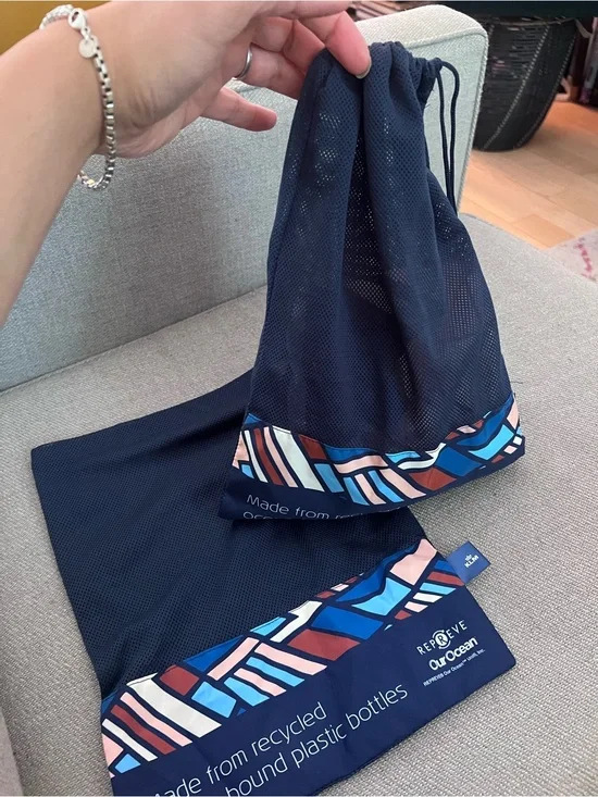 Navy Recycled Drawstring Bag - Blue Pattern