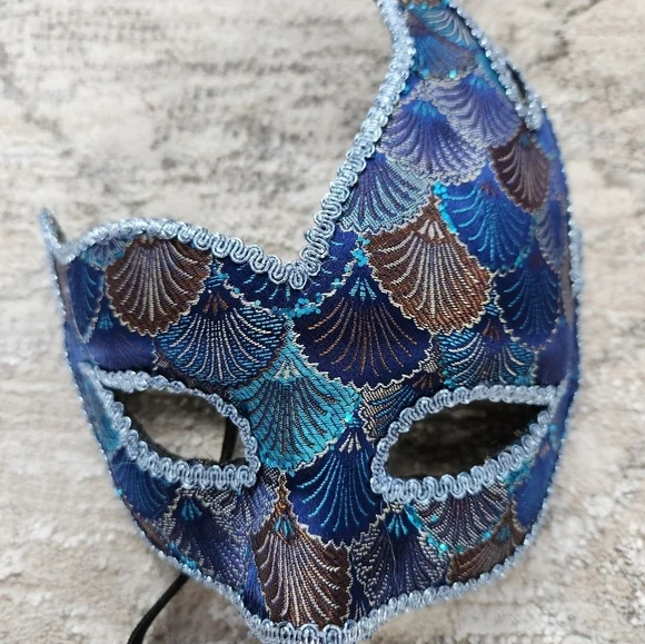 Elegant Blue and Brown Masquerade Mask
