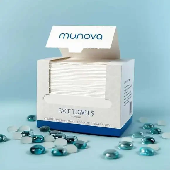 Munova Disposable Face Towels‎ XL, 50 Count Biodegradable Facial Cleansing Wipes